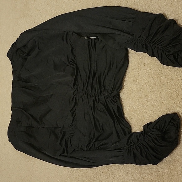 Express Black V Neck Ruched Long Sleeve Blouse - Picture 10 of 13